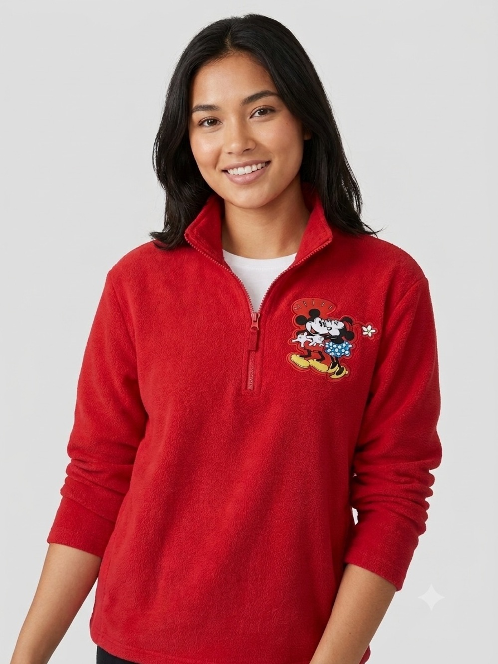 Disney Red Fleece Half-Zip Pullover with Mickey Graphic